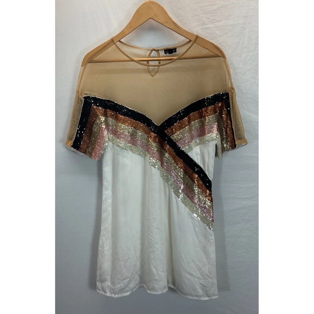 NBD revolve Sheer top Multicolored Sequin mini dress size SM going out